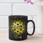 Unique Pickleball Ceramic Cup, Custom Name Sport Coffee Mug 11oz 15oz, Personalized Pickleball Lover Black Cup, Sportball Design Mug, Gifts for Friends