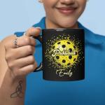 Unique Pickleball Ceramic Cup, Custom Name Sport Coffee Mug 11oz 15oz, Personalized Pickleball Lover Black Cup, Sportball Design Mug, Gifts for Friends
