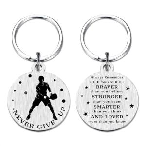 HYHYDHP Never Give Up Pickleball Gifts - Pickleball Keychain for Boys Mens, Stainless Steel Laser Engraved Gift for Picklers, Motivational Present for Pickler, Players & PB Lovers