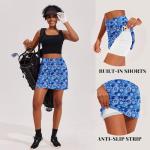 Ekouaer Golf Skirts for Women 16" Tennis Skort Athletic Skirt Inner Shorts Pocket Floral Pickleball Running Workout Sports Skorts,Cean Pattern Medium