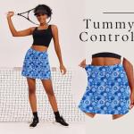 Ekouaer Golf Skirts for Women 16" Tennis Skort Athletic Skirt Inner Shorts Pocket Floral Pickleball Running Workout Sports Skorts,Cean Pattern Medium