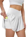 DLOODA Women's Athletic Running Shorts with Pockets Crossover Butterfly Flowy Shorts Cute Summer Skorts White L