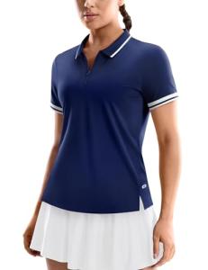 MIER Golf Polo Shirts for Women - 1/4 Zip Up Tennis Tops Dry Fit UPF 50+ Collared Shirts for Pickleball, Navy/White, M