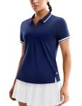 MIER Golf Polo Shirts for Women - 1/4 Zip Up Tennis Tops Dry Fit UPF 50+ Collared Shirts for Pickleball, Navy/White, M