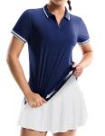 MIER Golf Polo Shirts for Women - 1/4 Zip Up Tennis Tops Dry Fit UPF 50+ Collared Shirts for Pickleball, Navy/White, M