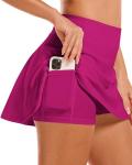 Stelle Women Tennis Golf Skirts High Waisted with Inner Shorts for Athletic Workout Sports Skorts Running Pickleball (FS,L) Fuchsia