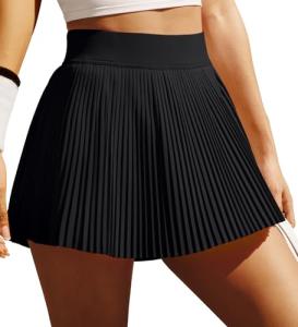 IUGA Golf Skirts for Women Pleated Tennis Skirt High Waisted Athletic Skorts A-Line Skirt with Shorts Underneath & Pockets (Black Skirt, Small)