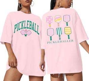 Pickleball Shirt Women Funny Oversized Pickleball Team Graphic T-Shirt Baseball Fan Tee Short Sleeve Tops B-Pink