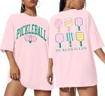Pickleball Shirt Women Funny Oversized Pickleball Team Graphic T-Shirt Baseball Fan Tee Short Sleeve Tops B-Pink