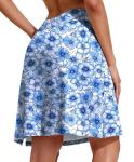 COOrun Skorts for Women 20" Knee Length Golf Skirts High Waisted Athletic Tennis Skirts Pickleball Skorts Two-Layer Modest Casual Skirts,Blue Floral XL
