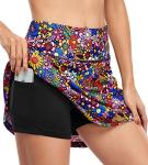 Fulbelle Tennis Skirt with Shorts, Cute Casual Summer Athletic Golf/Running Skorts with Pockets for Women, Colorful Flower Large