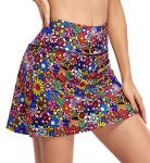 Fulbelle Tennis Skirt with Shorts, Cute Casual Summer Athletic Golf/Running Skorts with Pockets for Women, Colorful Flower Large