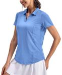 Rdruko Women's Golf Polo Shirts Short Sleeve Quick Dry Collared Tennis Pickleball Shirts Tops, Dark Blue, M