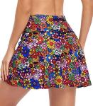 Fulbelle Tennis Skirt with Shorts, Cute Casual Summer Athletic Golf/Running Skorts with Pockets for Women, Colorful Flower Large