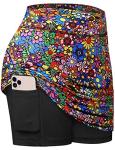 Fulbelle Tennis Skirt with Shorts, Cute Casual Summer Athletic Golf/Running Skorts with Pockets for Women, Colorful Flower Large