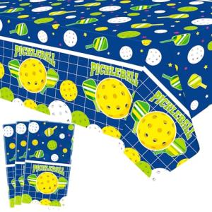 Lilwemen 3 Pieces Pickleball Birthday Party Tablecloth Decorations, Pickleball Theme Table Cover for Birthday, Baby Shower Decor, 51x86.5in