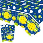 Lilwemen 3 Pieces Pickleball Birthday Party Tablecloth Decorations, Pickleball Theme Table Cover for Birthday, Baby Shower Decor, 51x86.5in