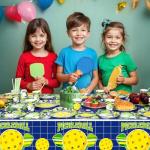 Lilwemen 3 Pieces Pickleball Birthday Party Tablecloth Decorations, Pickleball Theme Table Cover for Birthday, Baby Shower Decor, 51x86.5in