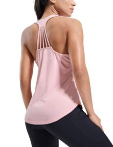 MIER Athletic Sleeveless Racerback Tank Tops for Women Workout Pickleball Gym Shirts Dry Fit Stretch Scoop Neck Tee, Tennis, Light Pink, M