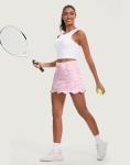 M MOTEEPI Skorts for Woman with Pockets 14" Tennis Athletic Skirt Scalloped Hem Golf Skirt High Waisted Pickleball Workout Skort with Shorts Crystal Pink Skort L