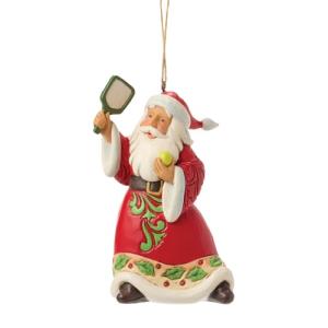 Enesco Jim Shore Heartwood Creek Santa Playing Pickleball Hanging Ornament, 4.5 Inch, Multicolor