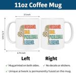 KINAPATO Pickleball Mug - Husband Dad Pickleball Legend - Funny Pickleball Gift Idea For Mens and Womens White 11oz Ceramic Coffee Mug