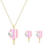 HEIDKRUEGER Pickleball Necklace and Stud Earrings Sports Ball Jewelry Set - Paddle Pendant for Women, Game Day Accessories, Sport Fans Gift (Pink)