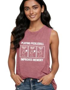 RXGOY Pickleball Tank Top for Women Love Playing Pickleball Player Impoves Memory It was in Funny Graphic Game Day Sleeveless Top-Pink L