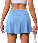 DLOODA Tennis Skirts for Women, Pleated Athletic Skorts High Waisted Golf Skirts with Pockets Shorts Workout Pickleball Sky Blue