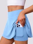 DLOODA Tennis Skirts for Women, Pleated Athletic Skorts High Waisted Golf Skirts with Pockets Shorts Workout Pickleball Sky Blue