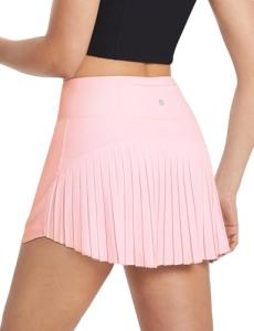 baleaf Women's Pleated Tennis Skirts High Waisted Lightweight Athletic Golf Skorts Skirts with Shorts Pockets Pink Medium