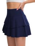 DLOODA Tennis Skirt for Women, Double Ruffle Golf Skirt High Waisted Flowy Athletic Skort with Pockets Workout Pickleball Y2K Navy Blue
