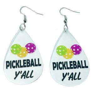 Blue Drop Pickleball Earrings Game Day Cheer Drop Acrylic Racket Heart Dangle Earrings Sports Fans Jewelry for Women