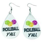 Blue Drop Pickleball Earrings Game Day Cheer Drop Acrylic Racket Heart Dangle Earrings Sports Fans Jewelry for Women