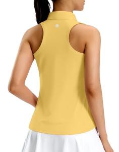 G Gradual Women's Golf Shirt Racerback Tank Zip Up Athletic Sleeveless Top Tennis Pickleball Cooling Polo Shirts Lightweight, Heather Yellow, Medium