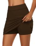 Ekouaer Golf Skirts for Women Knee Length Tennis Skorts 2024 Trendy Running Workout Sports Skirts Lightweight Preppy Skirt, Brown XL