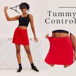 Ekouaer Golf Skirts for Woman with Pockets Silicone Grippers Tennis Skirt Inner Shorts Athletic Pickleball Running Skort,Red Large