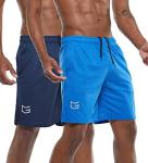 G Gradual Men's 2 Pack 7" Workout Running Shorts Quick Dry Lightweight Gym Shorts with Zip Pockets (2 Pack: Navy Blue/Blue Medium)