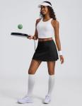 PINSPARK Womens Tennis Skirt with Pocket Shorts Athletic Golf Skirts High Waisted Athletic Skorts Workout Pickleball, Black Medium