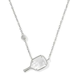 Kendra Scott Pickleball Short Pendant Necklace, Rhodium Plated Brass, Mother-of-Pearl, Fashion Jewelry for Women