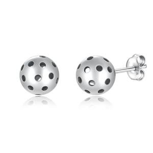 Sterling Silver Basketball Pickleball Football Soccer Volleyball Tennis Ball Stud Earrings Women Sport Heart Earrings Jewelry Gifts (Pickleball)