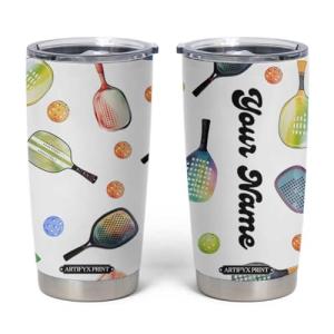 Personalized Pickleball Tumbler 20oz – Custom Name Paddle & Ball Stainless Steel Travel Cup for Pickleball Lovers - Pickleball Player Gift, Insulated Coffee Mug for Men & Women