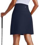 PINSPARK 20" Knee Length Skorts for Women UPF 50+ Golf Tennis Skirts High Waist Athletic Skort 3 Pockets Split Hem for Pickleball Workout,Navy XL