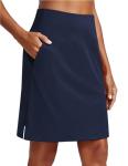 PINSPARK 20" Knee Length Skorts for Women UPF 50+ Golf Tennis Skirts High Waist Athletic Skort 3 Pockets Split Hem for Pickleball Workout,Navy XL