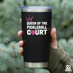Panvola Queen of the Pickleball Court Pickleball Gifts for Women Wife Mom Grandma Aunt Girlfriend Vacuum Insulated Tumbler with Lid and Straw 20 oz Black