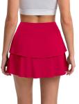 DLOODA Tennis Skirt for Women, Double Ruffle Golf Skirt High Waisted Flowy Athletic Skort with Pockets Workout Pickleball Y2K Red