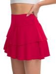 DLOODA Tennis Skirt for Women, Double Ruffle Golf Skirt High Waisted Flowy Athletic Skort with Pockets Workout Pickleball Y2K Red
