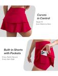 DLOODA Tennis Skirt for Women, Double Ruffle Golf Skirt High Waisted Flowy Athletic Skort with Pockets Workout Pickleball Y2K Red