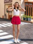 DLOODA Tennis Skirt for Women, Double Ruffle Golf Skirt High Waisted Flowy Athletic Skort with Pockets Workout Pickleball Y2K Red