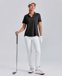 PINSPARK Golf Shirts for Woman UPF 50+ Tennis Shirt V Neck Polo Golf Shirts Women Short Sleeve Sports Top Lightweight Pickleball T-Shirt, Black XL